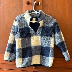 Carter's Blue & Light Blue Check Sherpa Quarter-Zip Pullover